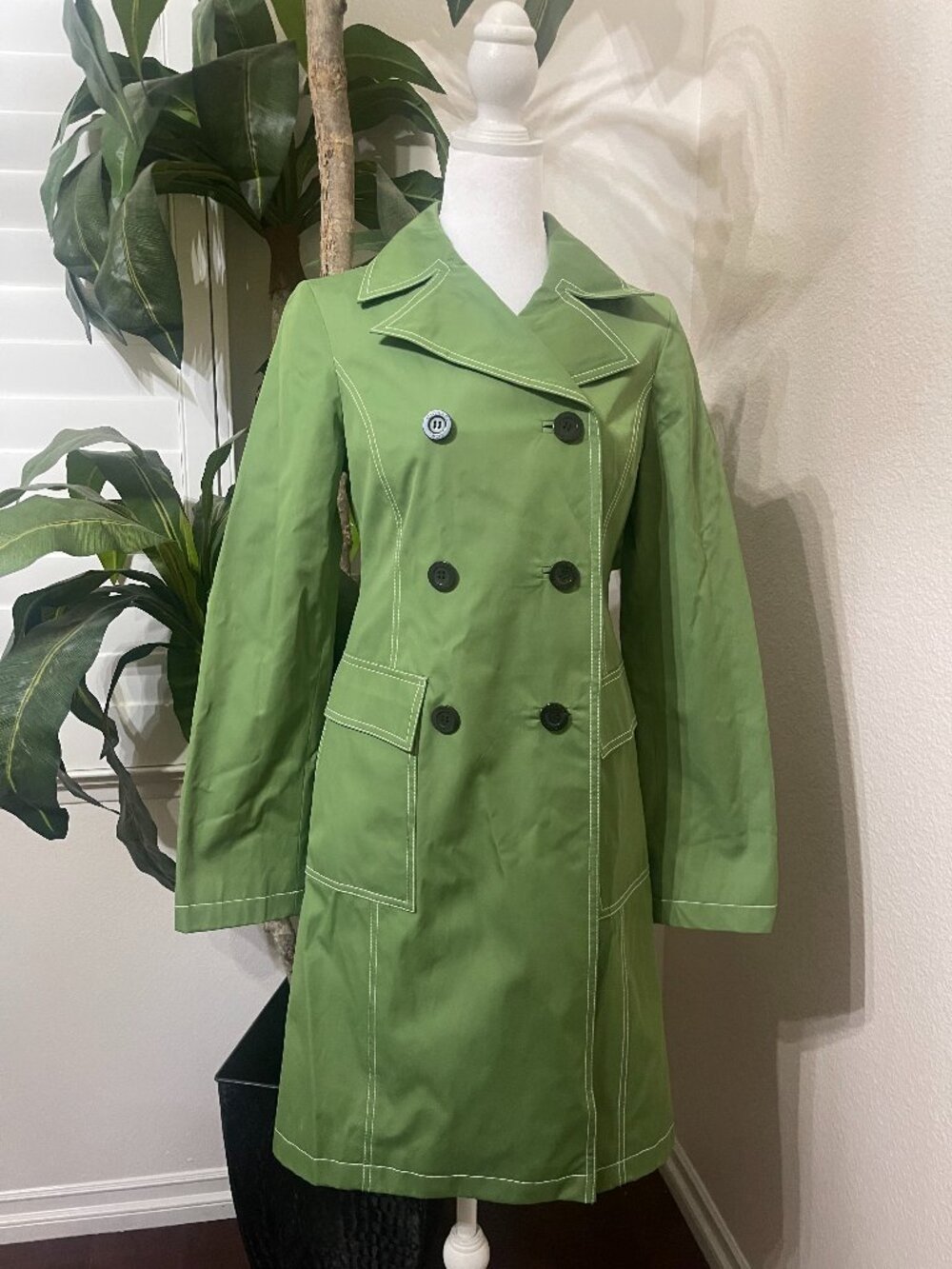 MICHAEL Michael Kors Green Contrast Stitch Trench Coat XS